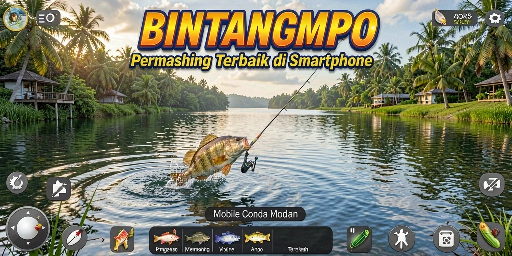 Tampilan gameplay BINTANGMPO yang menampilkan aksi memancing seru.