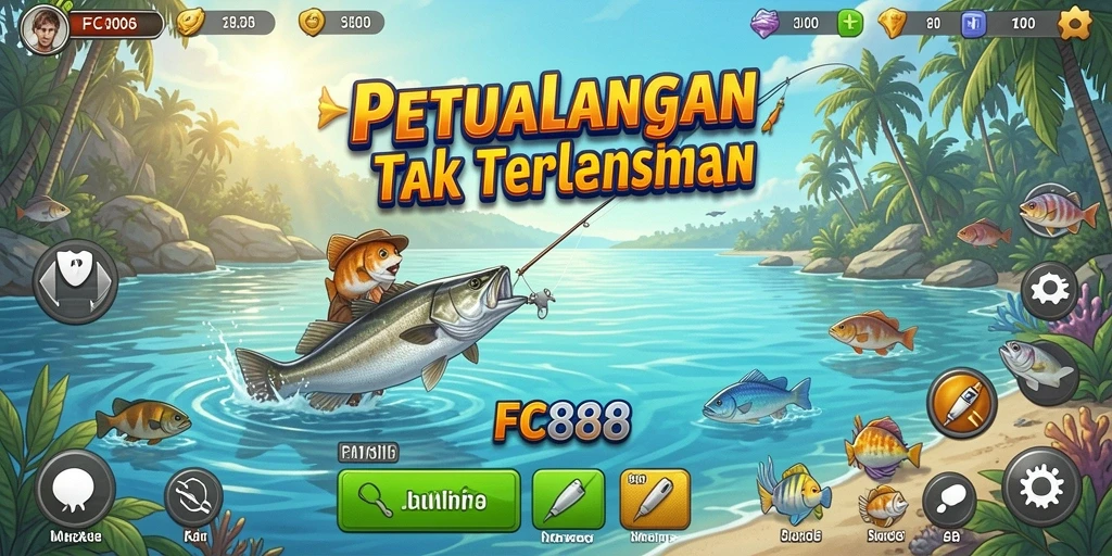 Screenshot gameplay FC888 yang menampilkan petualangan memancing yang seru.