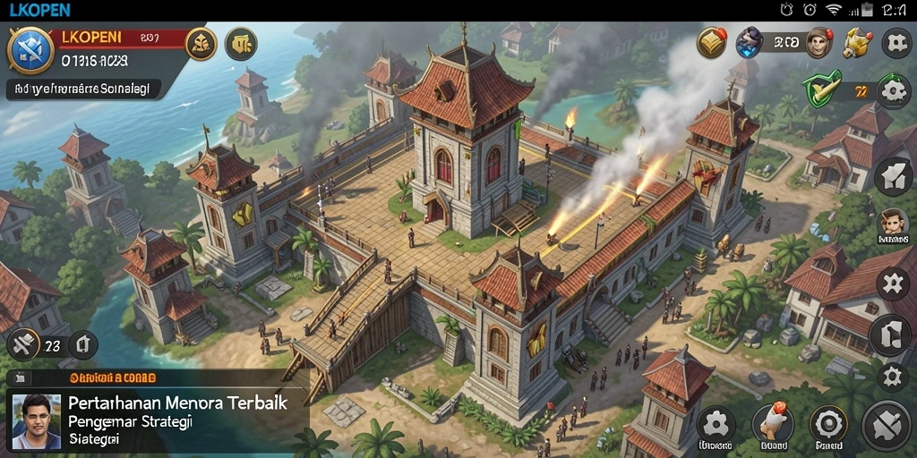 Gameplay LKOPEN menunjukkan strategi menara dalam aksi melawan musuh.