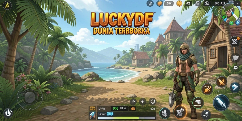 Tampilan gameplay LUCKYDF yang menakjubkan di dunia terbuka.