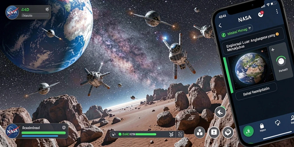 Tangkapan layar dari NASA4D menampilkan aksi eksplorasi luar angkasa yang menakjubkan.