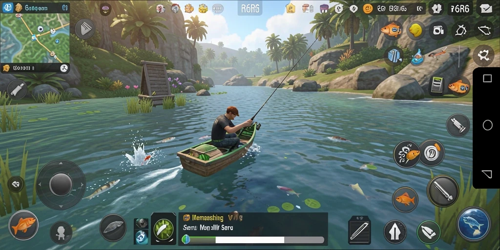 Tampilan gameplay R6R6 yang seru saat memancing di laut.
