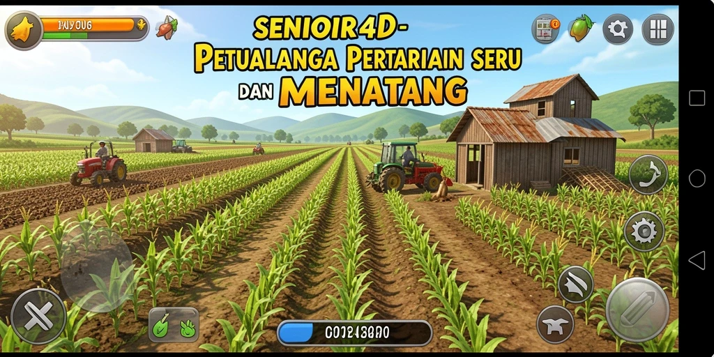 Tampilan gameplay menarik dari SENIOR4D yang menampilkan pertanian yang dinamis.