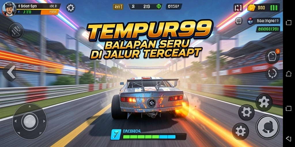 Tampilan gameplay seru di TEMPUR99 dengan balapan yang mendebarkan.